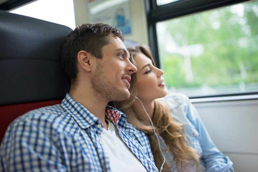 Young couple on the train